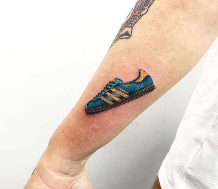 Adidas shoe tattoo by Alberto Marzari