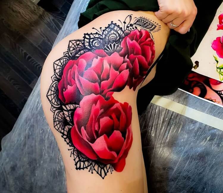Sexy Rose Pattern Temporary Tattoo Sticker For Women's Thigh, Red & Glam &  Waterproof | SHEIN