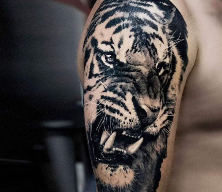 Realistic Roaring Tiger Tattoo  Tattooed Now 