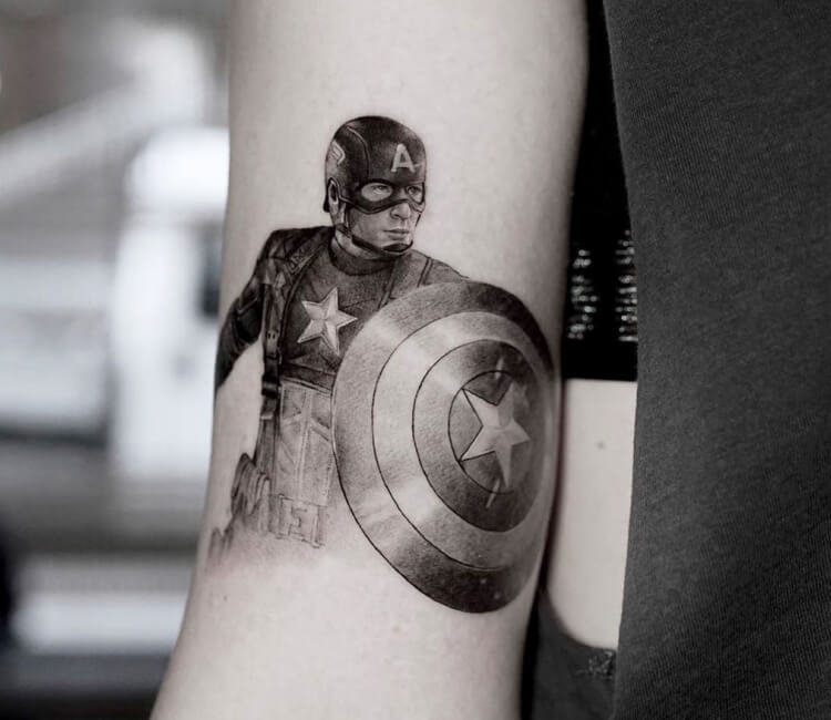 Update on Mary's Captain America tattoo. I'm pretty happy with how it's  coming along I really see improvement in my skills!! We did the… | Instagram