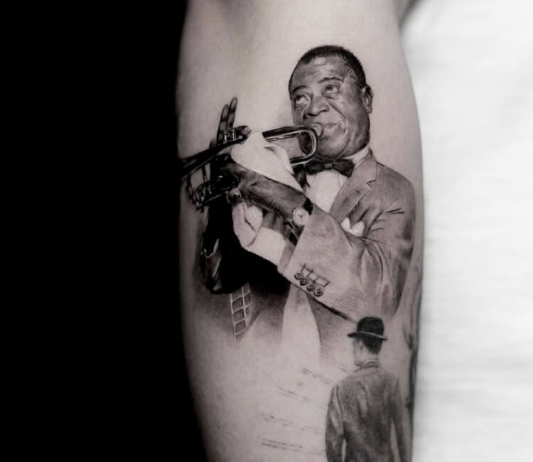 Dotwork Trombone on Arm- Instagram @michaelbalesart by Michael Bales:  TattooNOW