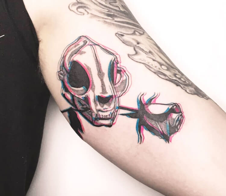 Cat Skull & Maple Leaves | Cat skull tattoo, Skull tattoo, Cat skull
