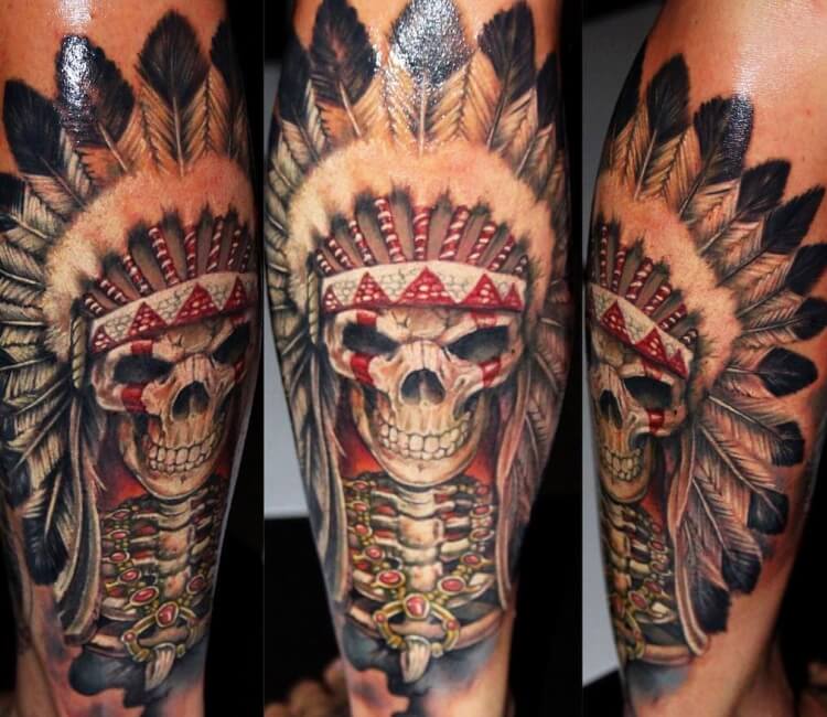 Native american skull tattoo by Damien Wickham | Post 31904