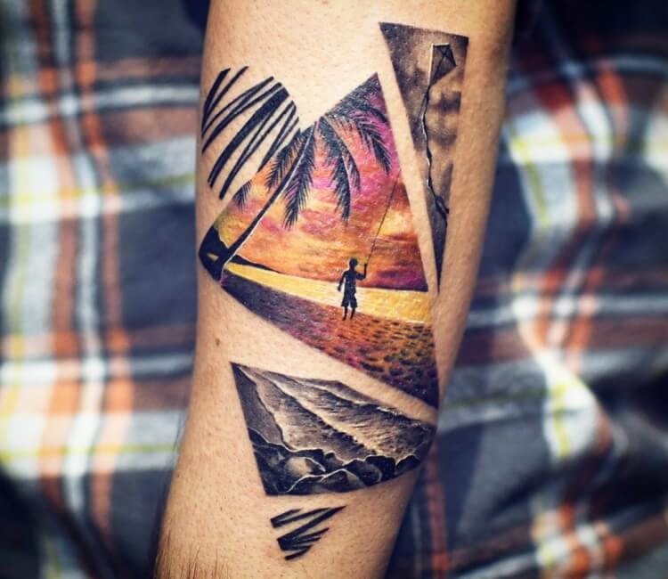 Minimalist sunset tattoo on the inner forearm