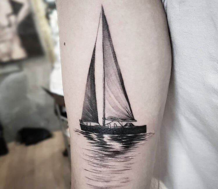 Tattoo uploaded by Jordyn Grine Tattoo • Small paper sailboat tattoo  #lineworktattoo #sailboat #paperboat #oragami #cutetattoos #smalltattoos  #girlytattoos • Tattoodo