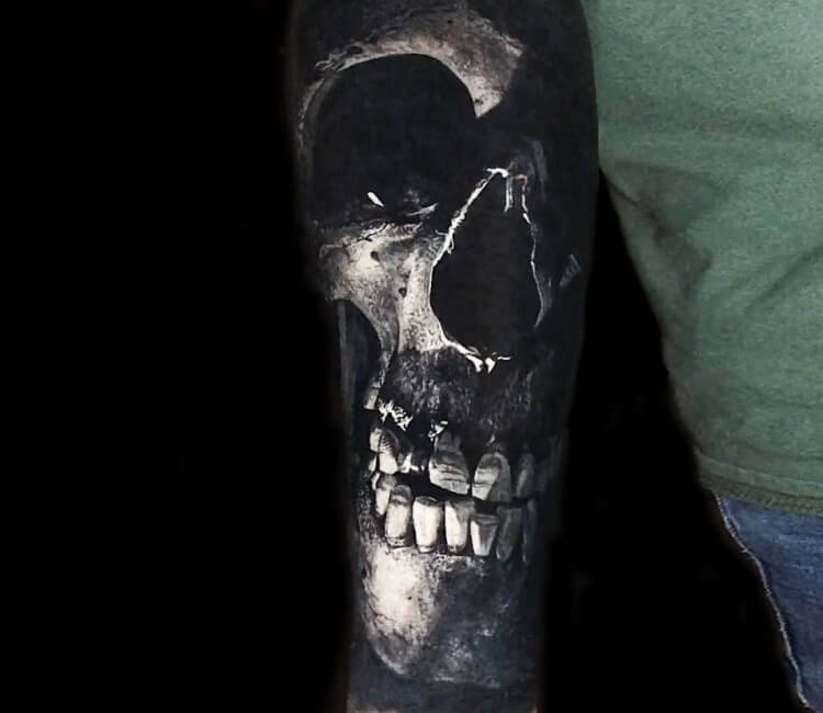 Dark skull arm color tattoo by Andre Cheko: TattooNOW