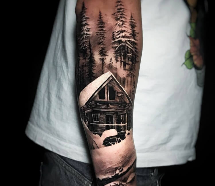 22 Log Cabin Tattoos To Give You That Rustic Feeling  Tattoodo
