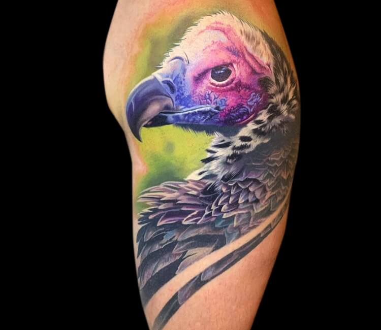 Color Vulture Tattoo On Man Chest