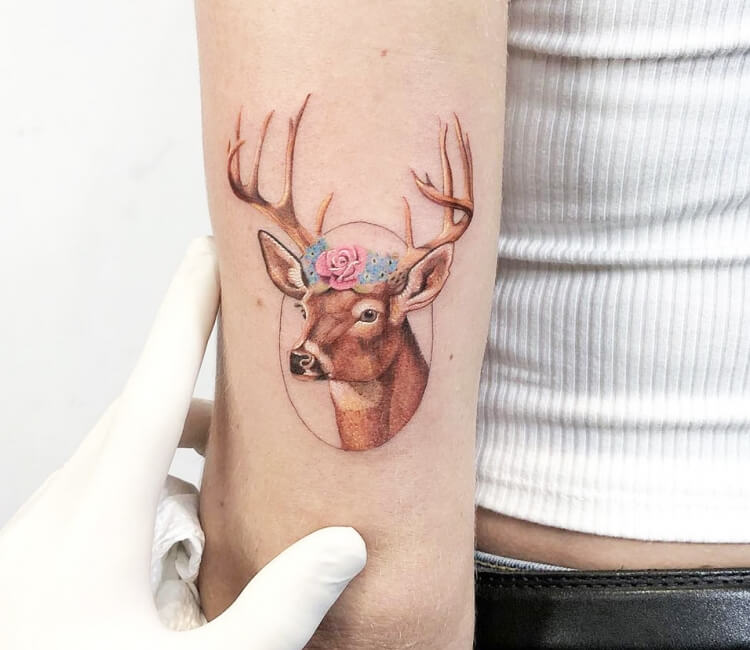 Premium Photo | Amazing Realistic Deer Tattoo with Japanese cherry blossom  art