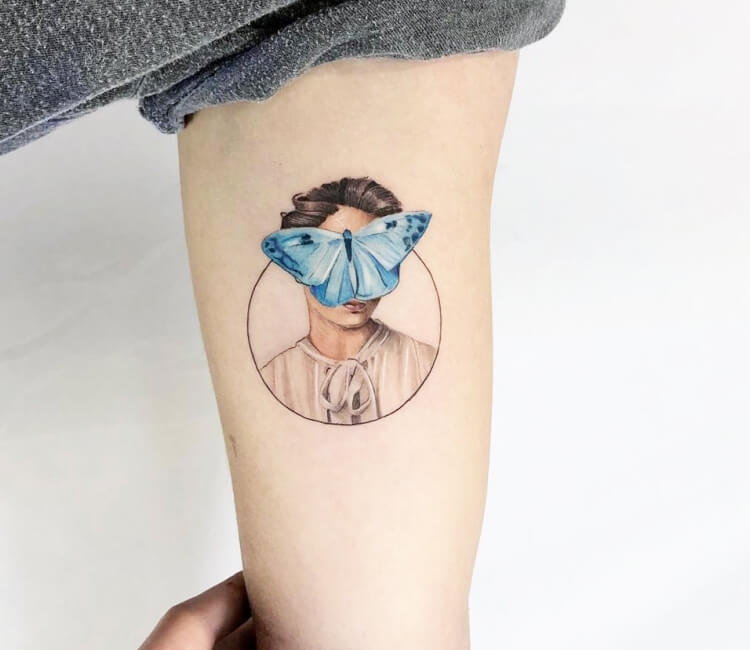 Girl with a blue butterfly tattoo by Kozo Tattoo | Post 32088
