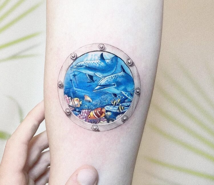 submarine dolphins tattoo