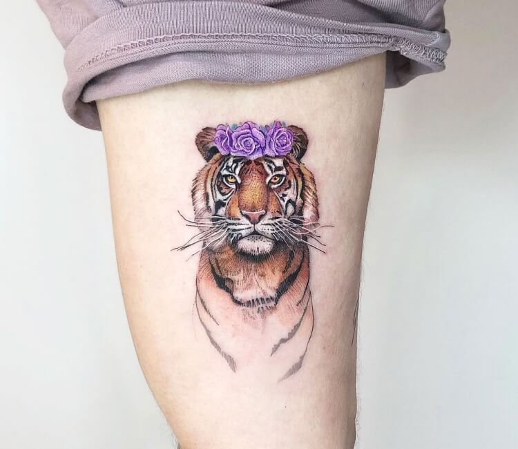 Tiger with flowers tattoo by Kozo Tattoo | Post 30415