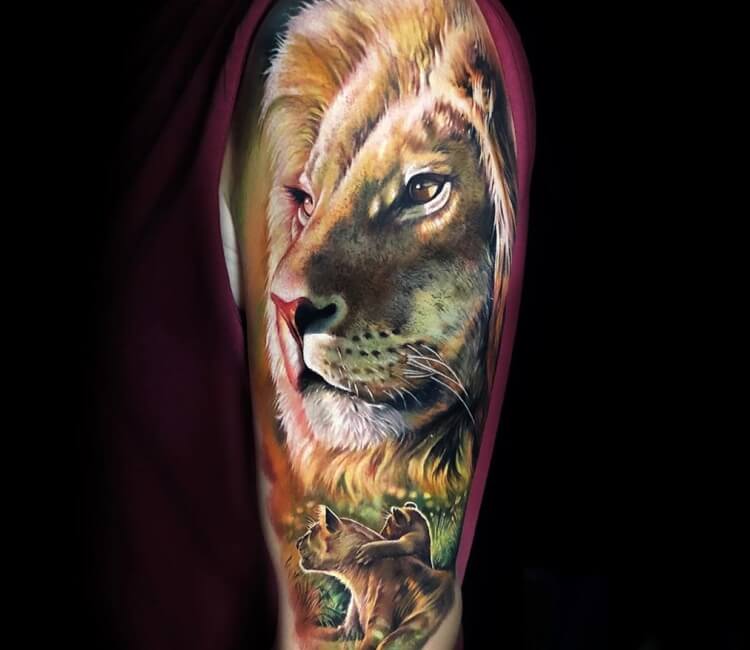 Full color painterly realistic lion tattoo by Evan Olin  Tattoos