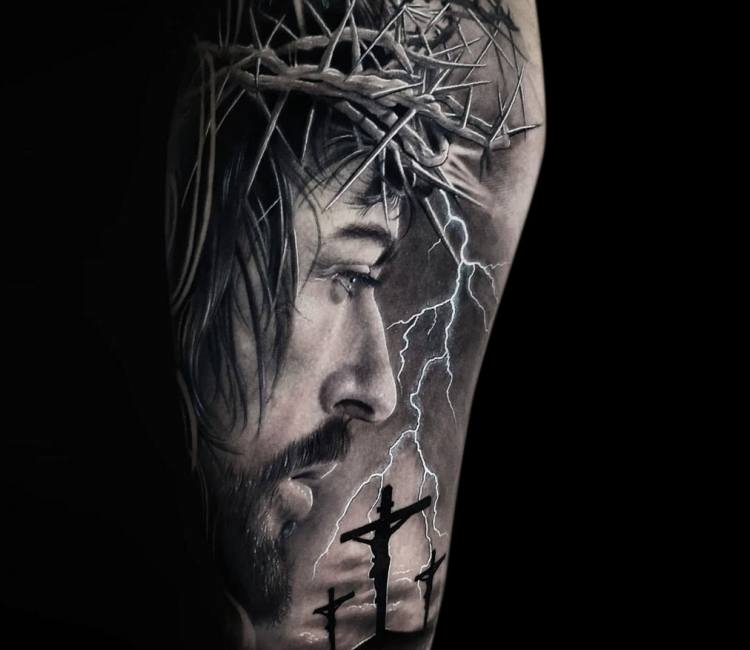 Face Of Jesus With Crown Of Thorns Statue Jesus Tattoo Vector, Statue, Jesus,  Tattoo PNG and Vector with Transparent Background for Free Download