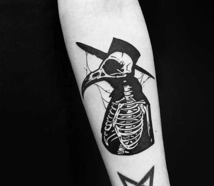 Skeleton Riding a Bird Tattoo by Helen McDonnell