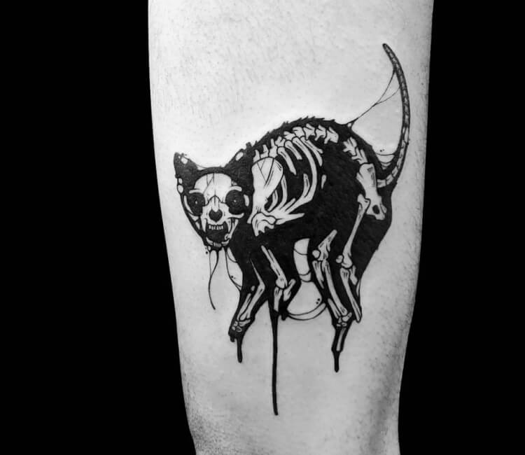 scared black cat tattoo