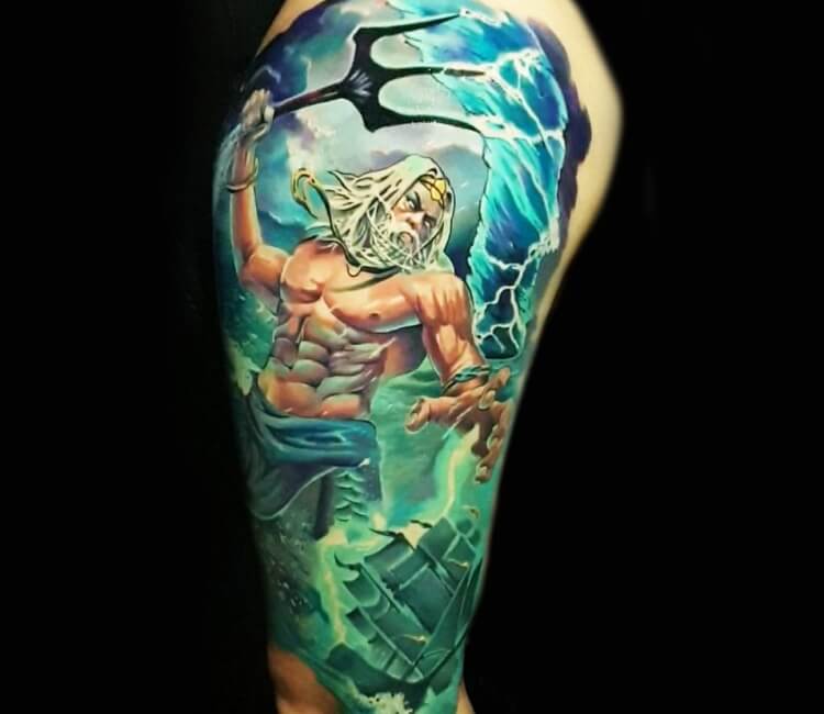 Poseidon God of the Sea Temporary Tattoo Sleeve | EasyTatt™
