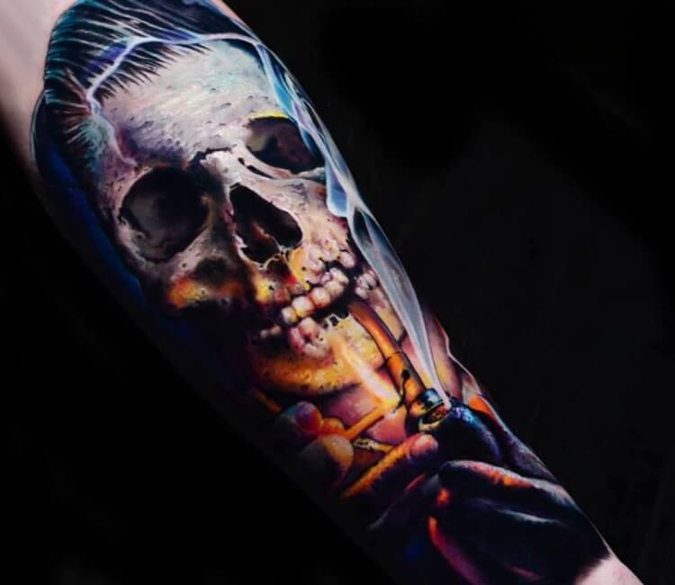 Smoke Skull tattoo by Alex Noir | Post 17289