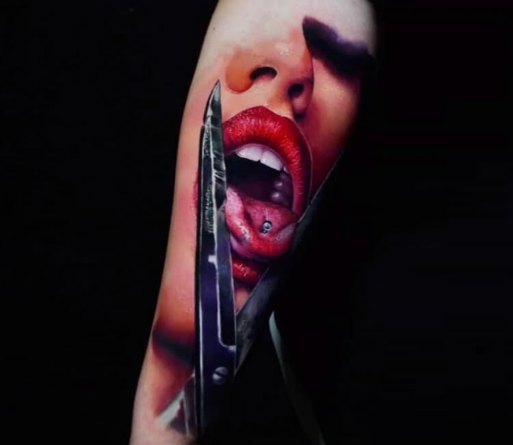 Tongue and scissors tattoo by Tattoo Zhuzha | Post 30399