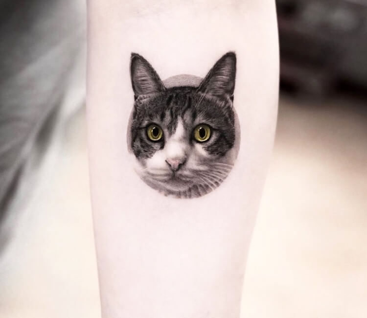 Cat head tattoo by Tattooist Yeono | Photo 31603