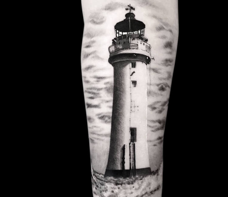Black and Grey Lighthouse Tattoo Idea  BlackInk