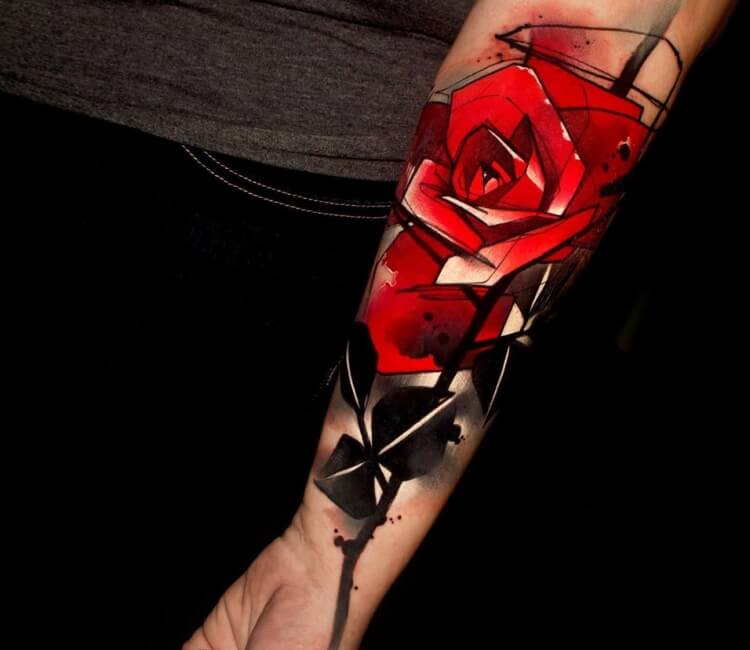 These black and red tattoos are the perfect edgy pop of color