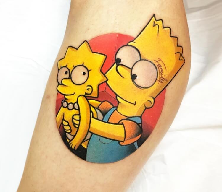 Super fun Bart and Lisa tattoos for a brother and sister today Thanks guys   d  Tatuaje de los simpsons Tatuajes de hermanas Tatuajes originales  para hombres