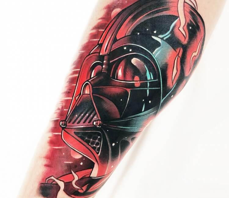 Traditional Darth Vader Tattoo On Leg by Gooneytoons