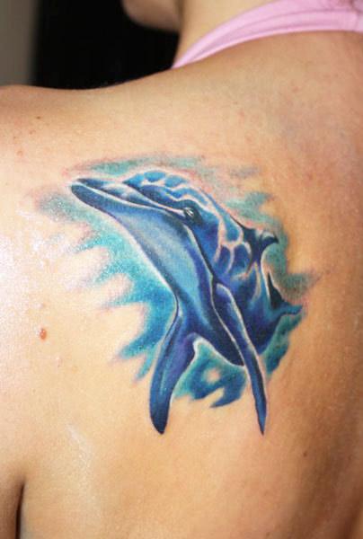 Shoulder Realistic Dolphin Tattoo by Silver Needle Tattoo