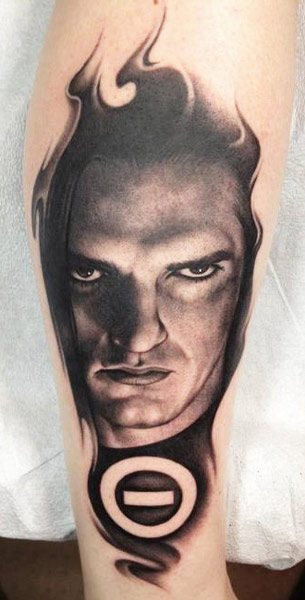 Realistic black and gray tattoo of Face by artist Bob Tyrrell Post 1677 Wor...