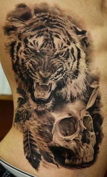 Lost City Tattoo — #boof #tattooer #skull #tiger #barb #thorns...