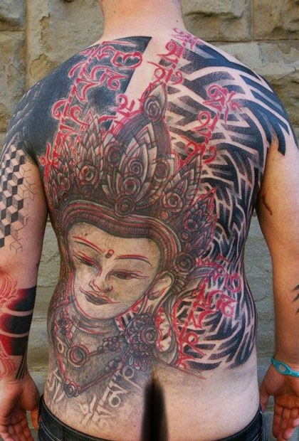 Western Laughing Buddha Tattoo On Half Sleeve – Truetattoos