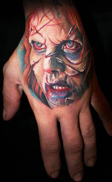 Cecil Porter Tattoos  Cenobite hand jammer for todays horror Tattoo  Books now open in Sandiego email for availability cecilporter color  realism portrait hand tattoo realistic colorful tattoos art horror  movie halloween 