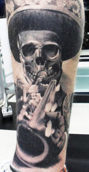 Arm Skull Indian Tattoo by Sabian Ink