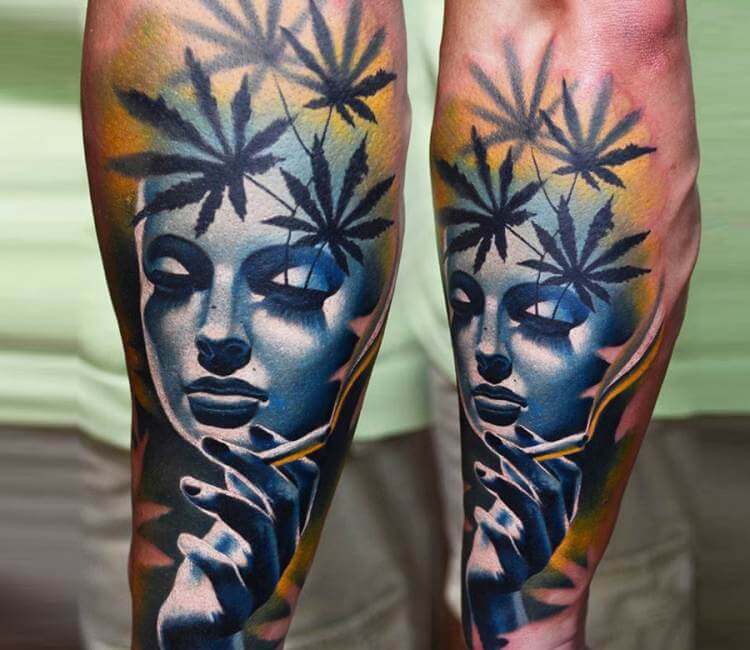 Neon Cannabis Artistic Tattoo Graphic · Creative Fabrica