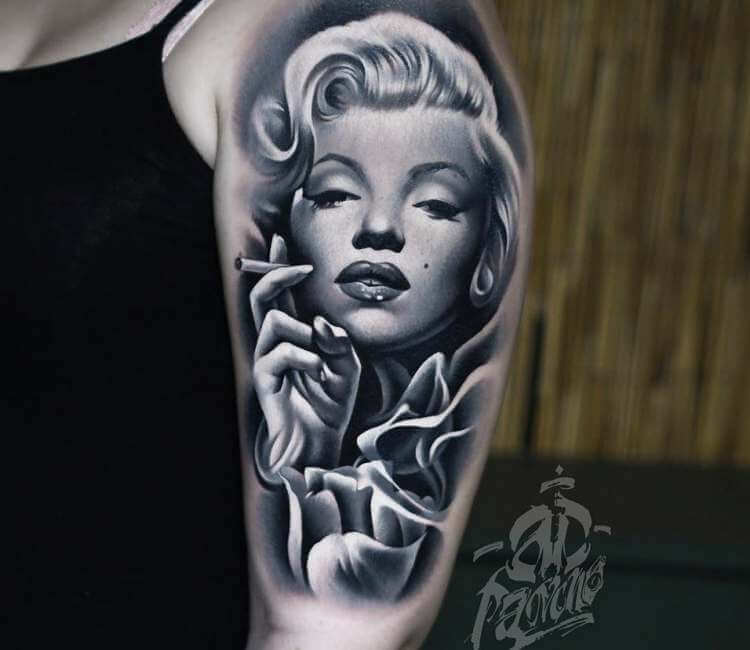 Marilyn Monroe portrait by Caryl Cunningham at Eternal Tattoos in Michigan   rtattoos