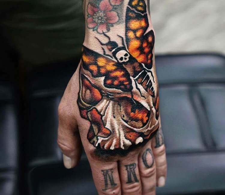 Moth And Skull Tattoo Design