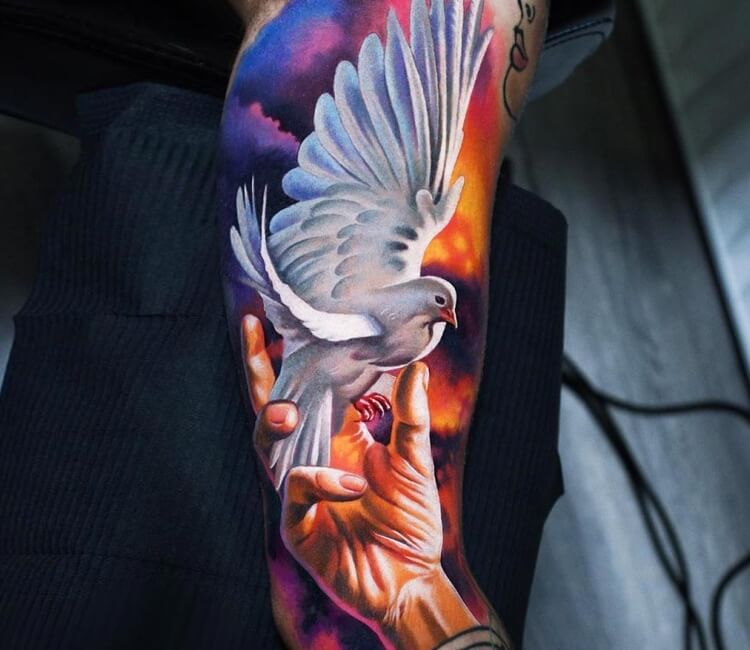 colorful dove tattoo