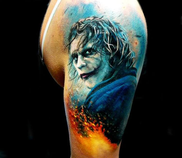 Joker Heath Ledger realistic tattoo Adam Kremer. 