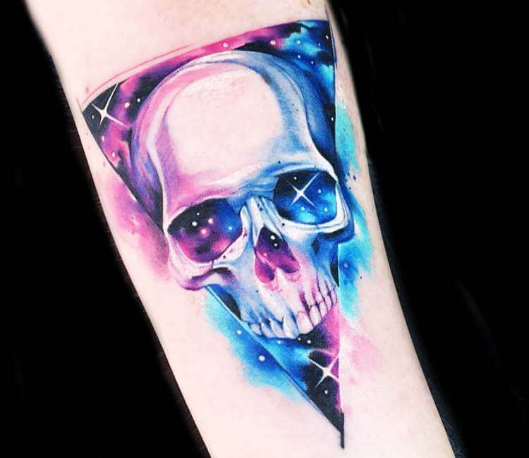 Fantastic crystal space skull tattoo by Chauncey