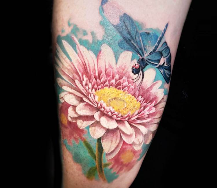 Dragonflyflower tattoo by Leon TattooNOW