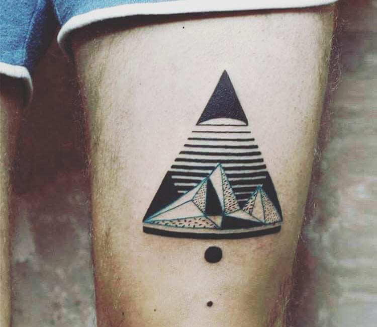 Tattoo uploaded by Lady M. TATTOO • #geometric #dotwork #black #lines  #blackwork #triangle #mountain #mountaintattoo #forrest #trees #moon  #moontattoo #water #panorama #foresttattoo • Tattoodo