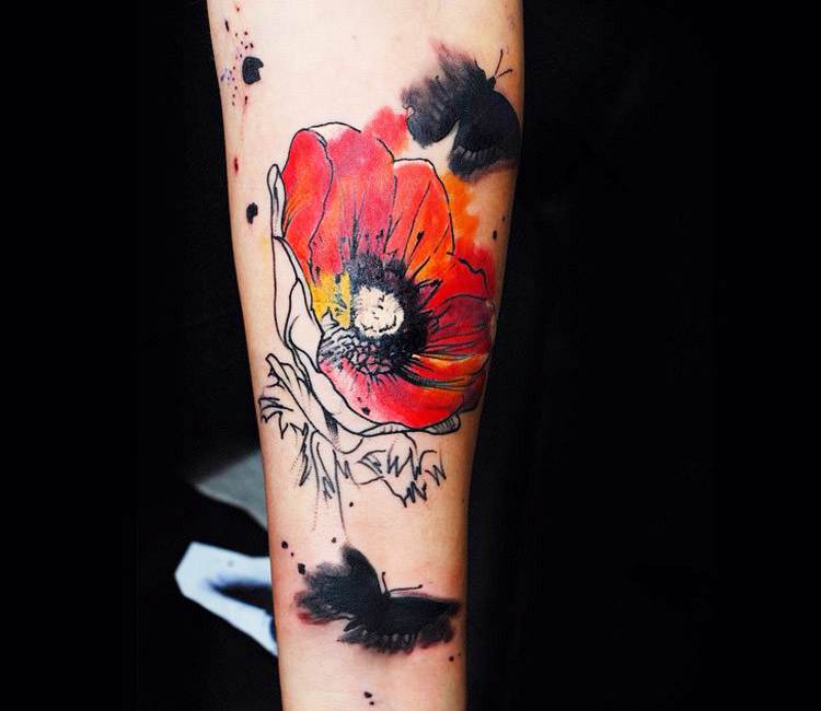 Poppy Flower tattoo by Aleksandra Katsan | Post 16942