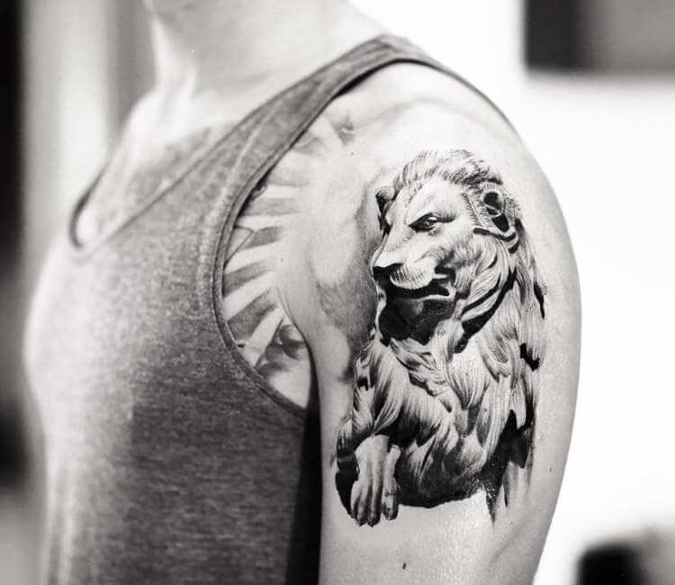 Lion Statue tattoo by Alessandro Capozzi | Post 22300