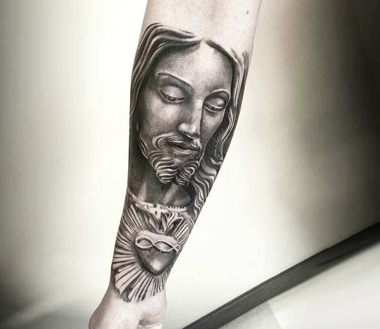 Black and Grey Jesus Christ tattoo by Dimas Reyes TattooNOW