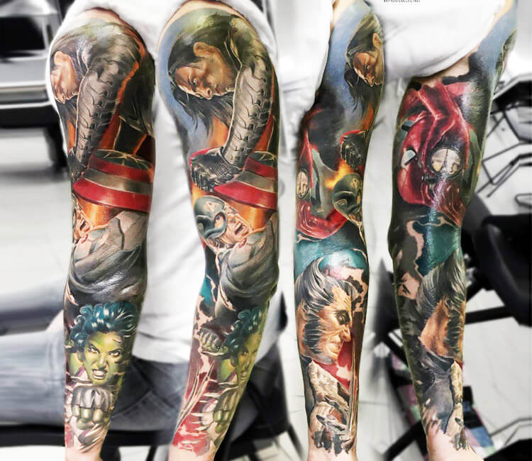 Pin by Ashley Narvaez on Marvel  Marvel tattoos Avengers tattoo Men  tattoos arm sleeve