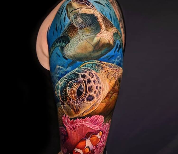 Black and Grey Sea Turtle Tattoo Design – Tattoos Wizard Designs
