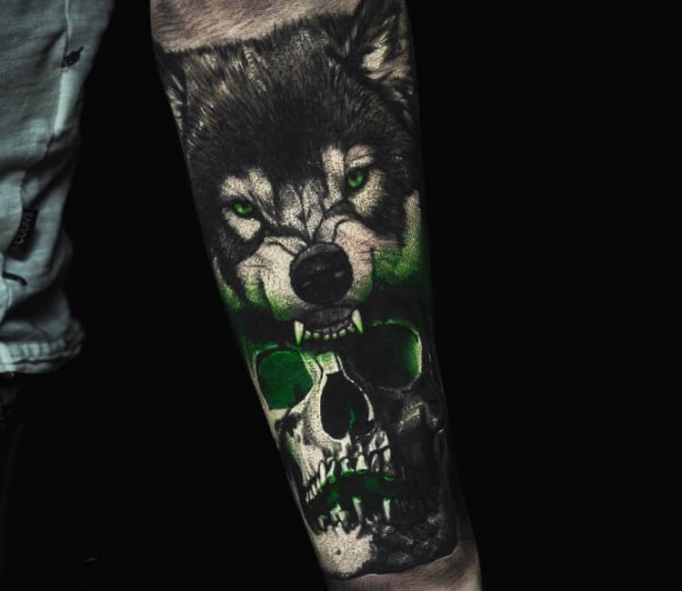 Skull and Wild Wolf tattoo by Ben Kaye  Post 18652