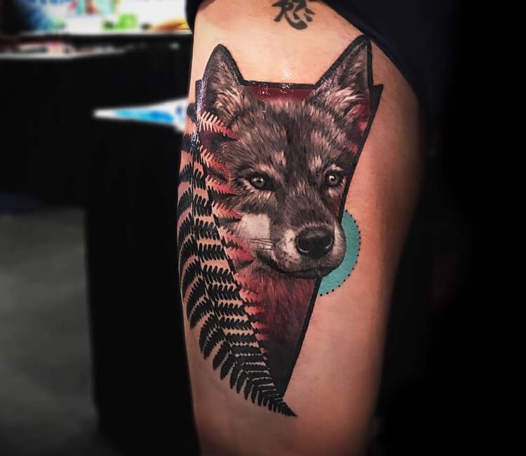 Wolf and fern tattoo by Alexey Moroz | Post 28385