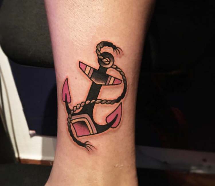 Colored Anchor Thigh Tattoo